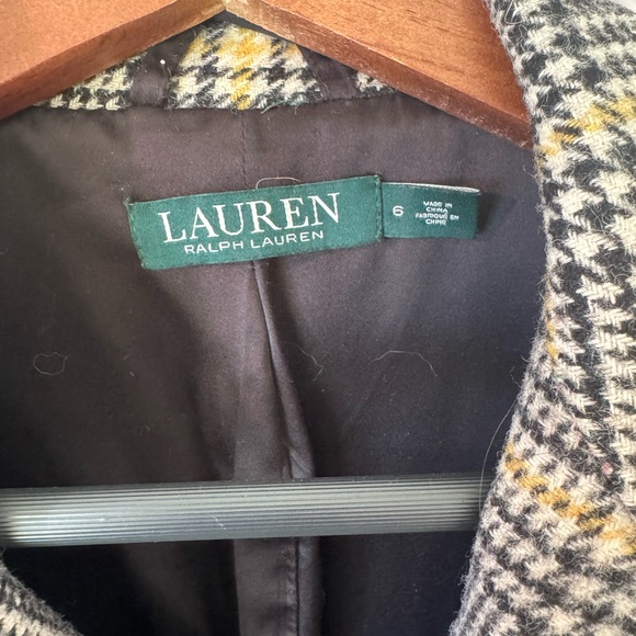 Lauren Ralph Lauren Glen Plaid Wool Pea Coat in Black and pale Gold - Picture 6 of 8